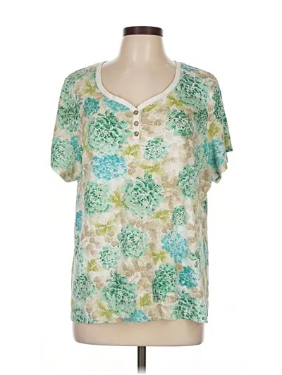 Pre-owned Karen Scott Short Sleeve Henley Shirt In Green
