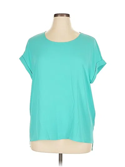 Pre-owned Tahari Short Sleeve Top Teal Scoop Neck Tops In Blue