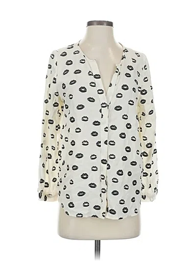 Pre-owned Joie 3/4 Sleeve Silk Top Ivory Polka Dots Pattern Keyhole Neckline Tops In White