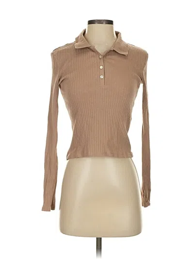 Pre-owned Zara Long Sleeve Polo Shirt In Brown