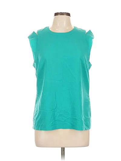 Pre-owned Y.a.s. Short Sleeve Top Teal Scoop Neck Tops In Blue