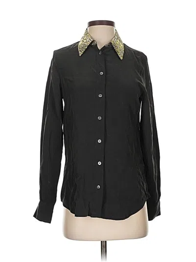 Pre-owned Equipment Long Sleeve Silk Top Black Collared Neckline Tops