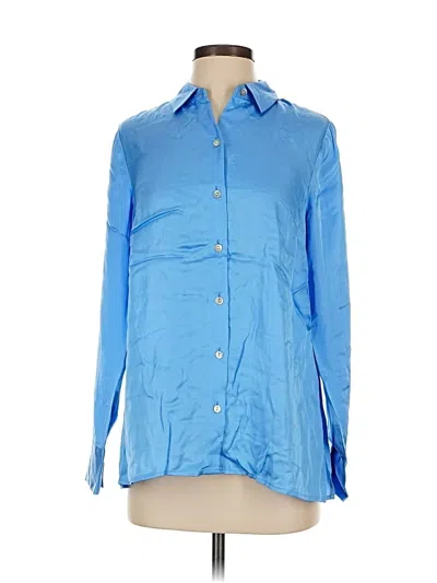 Pre-owned Jjill Long Sleeve Button Down Shirt In Blue