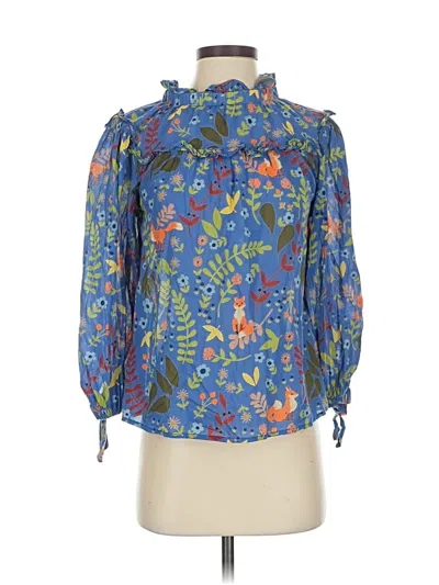 Pre-owned Olivia James The Label 3/4 Sleeve Blouse In Blue