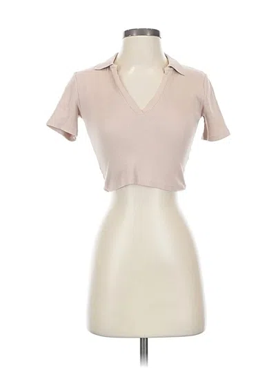 Pre-owned Zara Short Sleeve Top Tan Open Neckline Tops In Brown