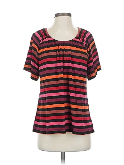 Catherine Catherine Malandrino Short Sleeve Top Orange Stripes Pattern Square Neckline Tops In Purple