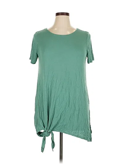 Pre-owned Shop Basic Usa Short Sleeve Top Green Keyhole Neckline Tops