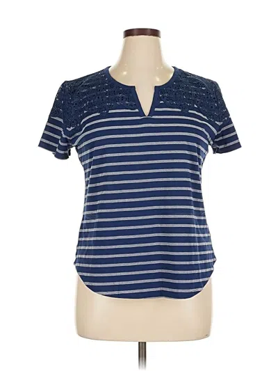Pre-owned Liz Claiborne Short Sleeve Top Blue Keyhole Neckline Tops