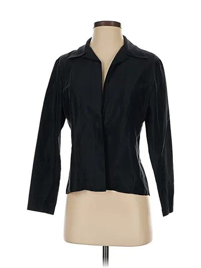 Pre-owned Anne Klein 3/4 Sleeve Silk Top Black Open Neckline Tops