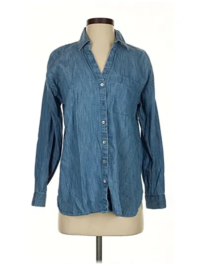Pre-owned Jjill Long Sleeve Button Down Shirt In Blue