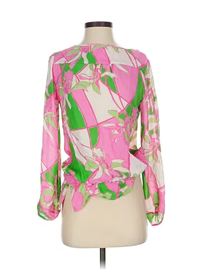 Pre-owned Lilly Pulitzer Long Sleeve Silk Top Pink Plunge Neckline Tops