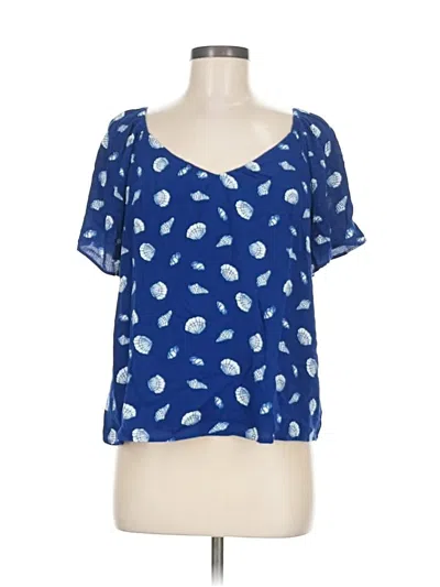 Pre-owned Ann Taylor Loft Short Sleeve Blouse In Blue