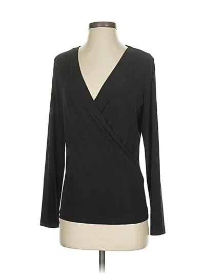 Pre-owned Donna Karan Long Sleeve Top Black Plunge Neckline Tops