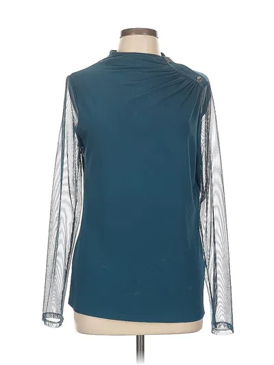 Pre-owned Dkny Long Sleeve Top Teal Turtleneck Tops In Blue