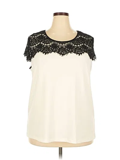 Pre-owned Roz & Ali Short Sleeve Top Ivory Sweetheart Neckline Tops In White