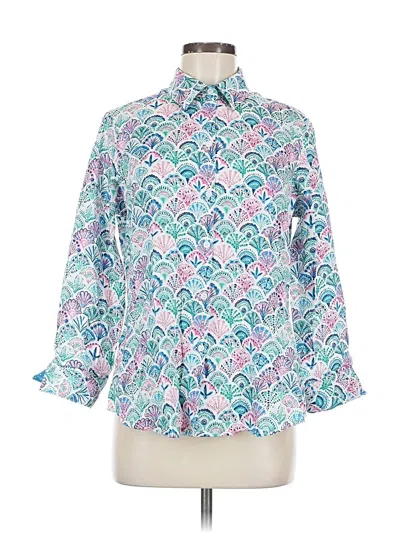 Pre-owned Foxcroft 3/4 Sleeve Button Down Shirt In Blue