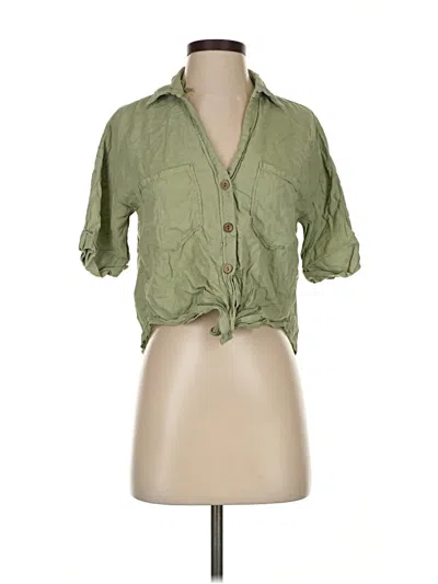 Pre-owned Zara 3/4 Sleeve Button Down Shirt In Green