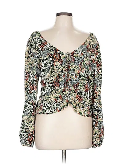 Pre-owned H&m Long Sleeve Top Green Sweetheart Neckline Tops