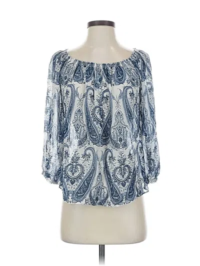 Pre-owned Joie 3/4 Sleeve Silk Top Blue Off The Shoulder Neckline Tops