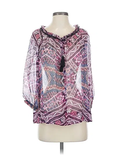 Pre-owned Gypsy 05 3/4 Sleeve Silk Top Purple Open Neckline Tops