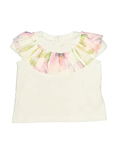 Pre-owned Primigi Kids' Short Sleeve Top Ivory Ruffles Neckline Tops In White