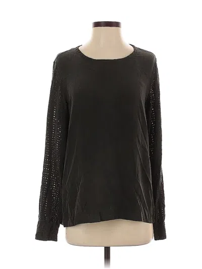 Pre-owned Equipment Long Sleeve Silk Top Black Scoop Neck Tops