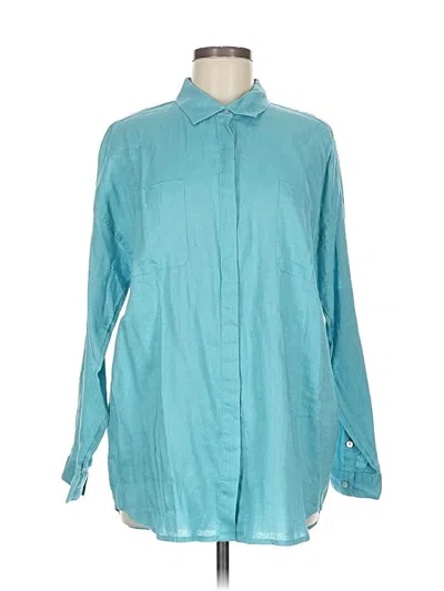 Pre-owned Jjill Long Sleeve Button Down Shirt In Blue