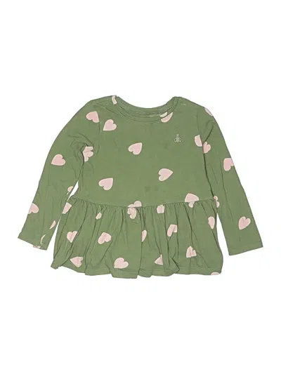 Pre-owned Baby Gap Kids' Long Sleeve Top Green Hearts Pattern Keyhole Neckline Tops