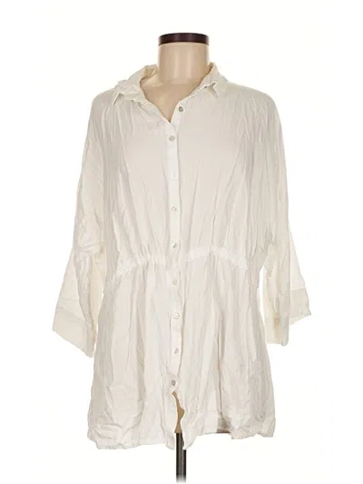 Pre-owned L*space 3/4 Sleeve Button Down Shirt In White