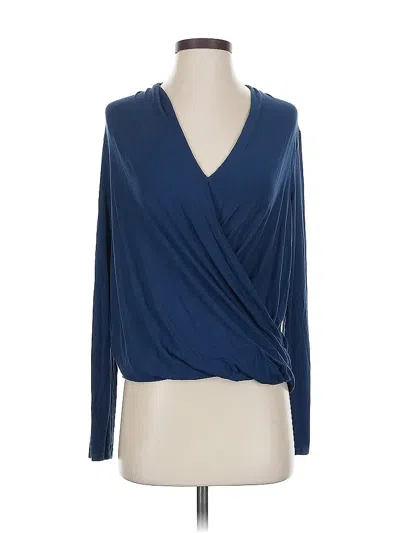 Krisa Long Sleeve Top Blue Plunge Neckline Tops In Blue