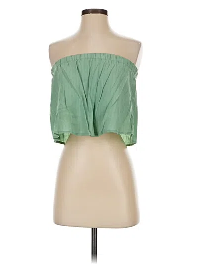 Pre-owned Blue Blush Tube Top Green Solid Pattern Strapless Neckline Tops