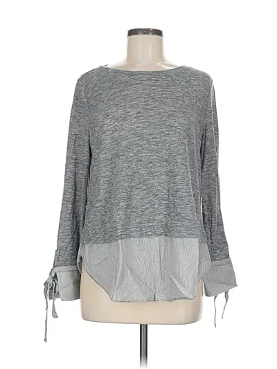 Pre-owned Ann Taylor Loft Long Sleeve Top Gray Boatneck Tops