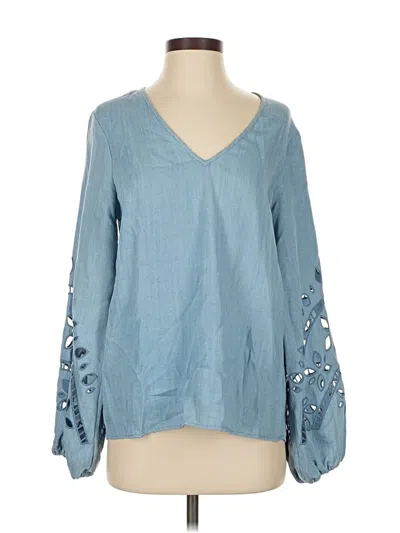 Pre-owned Ecru Long Sleeve Blouse In Blue