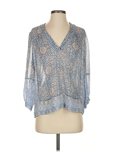 Pre-owned Joie 3/4 Sleeve Silk Top Blue Plunge Neckline Tops