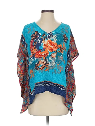 Pre-owned Tolani 3/4 Sleeve Silk Top Blue V Neck Tops