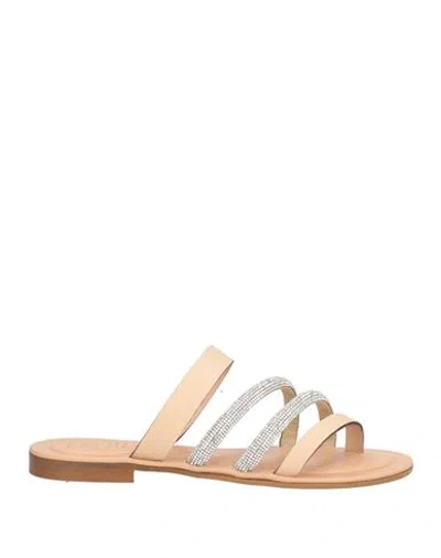 Cécile Cecile Woman Thong Sandal Beige Size 9 Leather In Nude