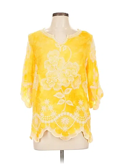 Pre-owned Solitaire 3/4 Sleeve Blouse In Yellow