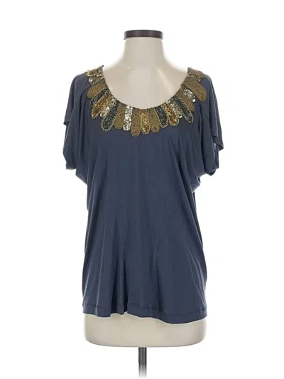 Pre-owned Diane Von Furstenberg Short Sleeve Top Blue Scoop Neck Tops
