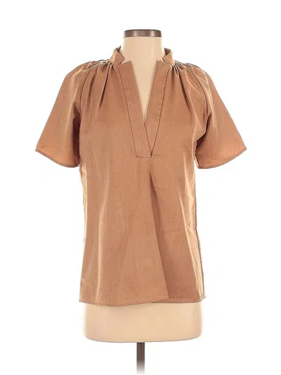 Pre-owned Tucker Short Sleeve Blouse In Brown