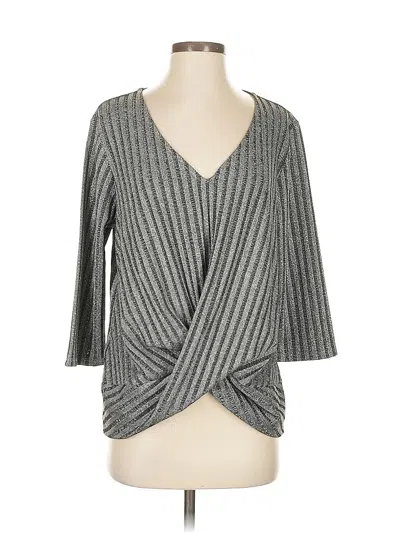 Pre-owned Violetta 3/4 Sleeve Top Gray Plunge Neckline Tops