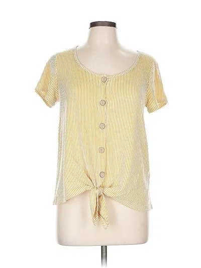 Pre-owned W5 Short Sleeve Top Yellow Solid Pattern Scoop Neck Tops