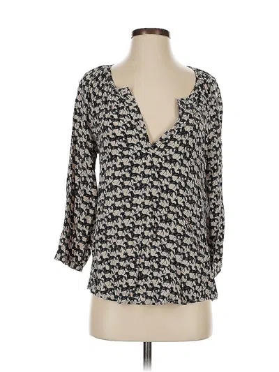 Pre-owned Joie 3/4 Sleeve Silk Top Black Animal Print Pattern Open Neckline Tops