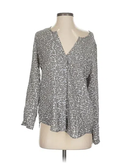 Pre-owned Joie Long Sleeve Silk Top Gray Plunge Neckline Tops