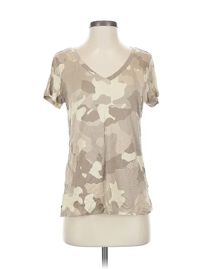 Pre-owned G By Giuliana Rancic Short Sleeve Top Tan Camo Pattern Scoop Neck Tops In Brown