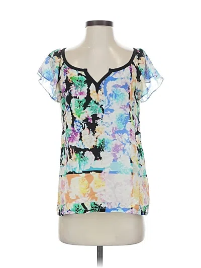 Pre-owned Nanette Lepore Short Sleeve Silk Top Silver Cold Shoulder Neckline Tops