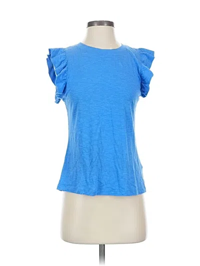 Pre-owned Another Love Short Sleeve Top Blue Ruffles Neckline Tops