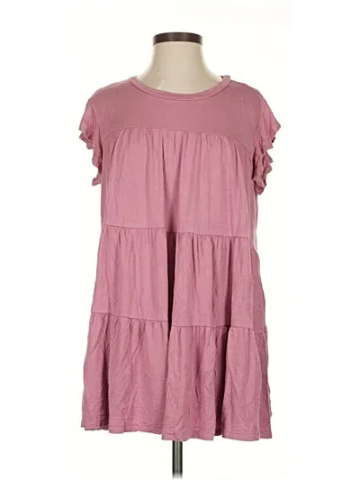 Pre-owned Emory Park Short Sleeve Top Pink Ruffles Neckline Tops