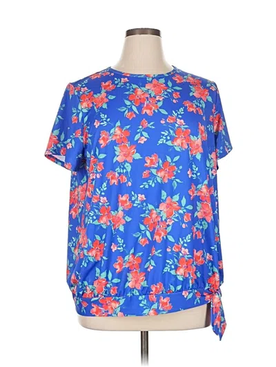 Pre-owned Lands' End Short Sleeve Blouse In Blue