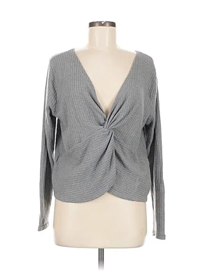 Pre-owned Hollister Long Sleeve Top Gray Plunge Neckline Tops