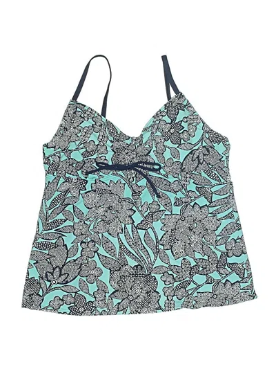 Pre-owned Lands' End Swimsuit Top Teal Print Pattern Swimwear In Blue